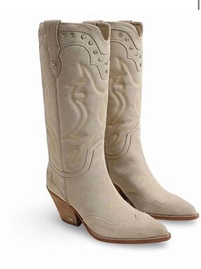 Sam Edelman Cream Suede Western Heeled Boots